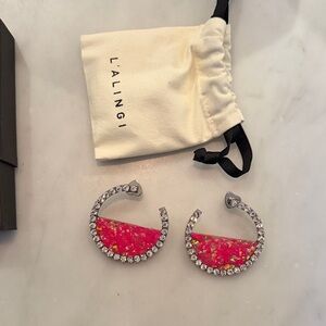 L’Alingi never worn Pink and Silver Crystal Hoop Earrings